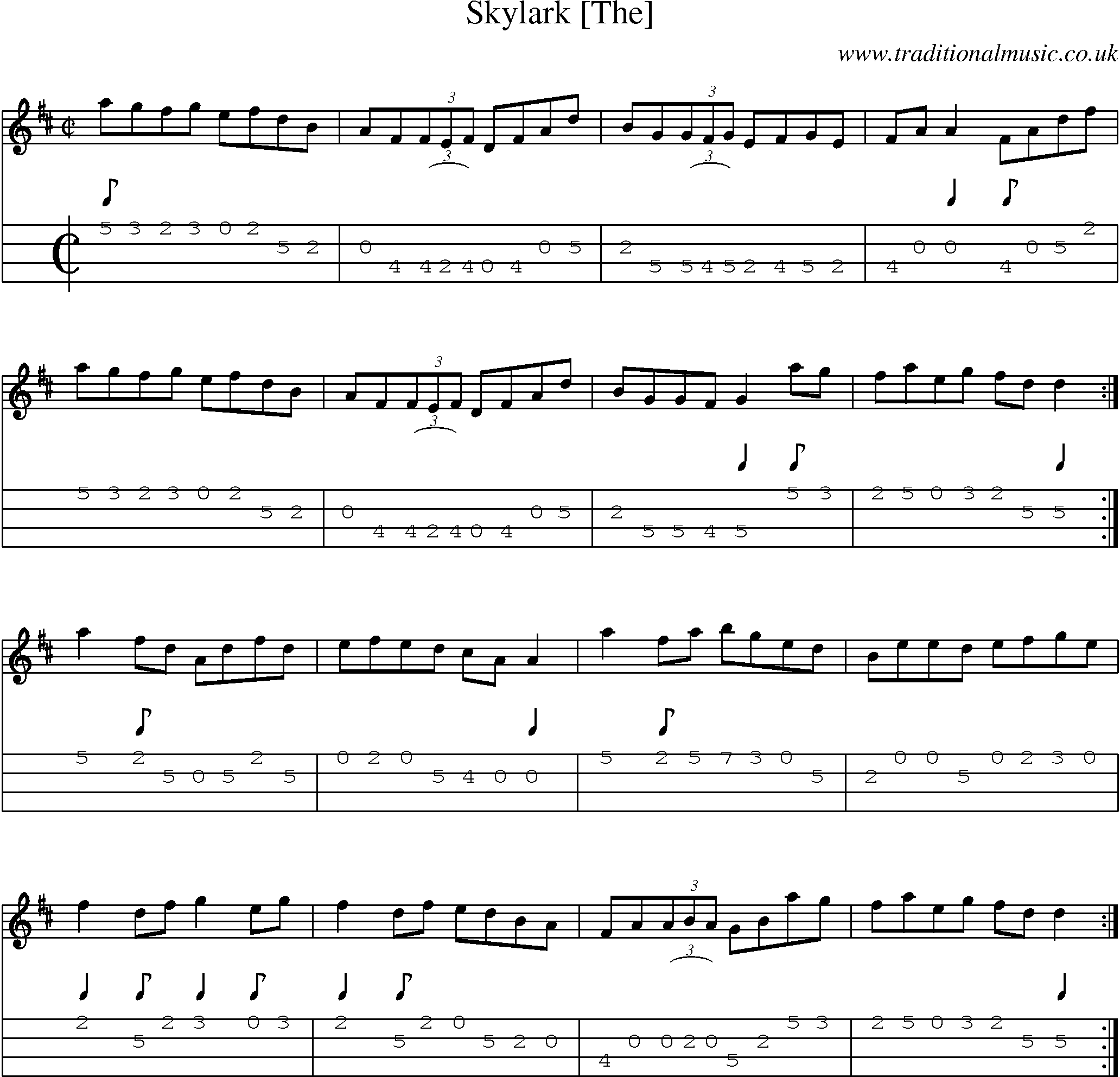 Music Score and Mandolin Tabs for Skylark [the]